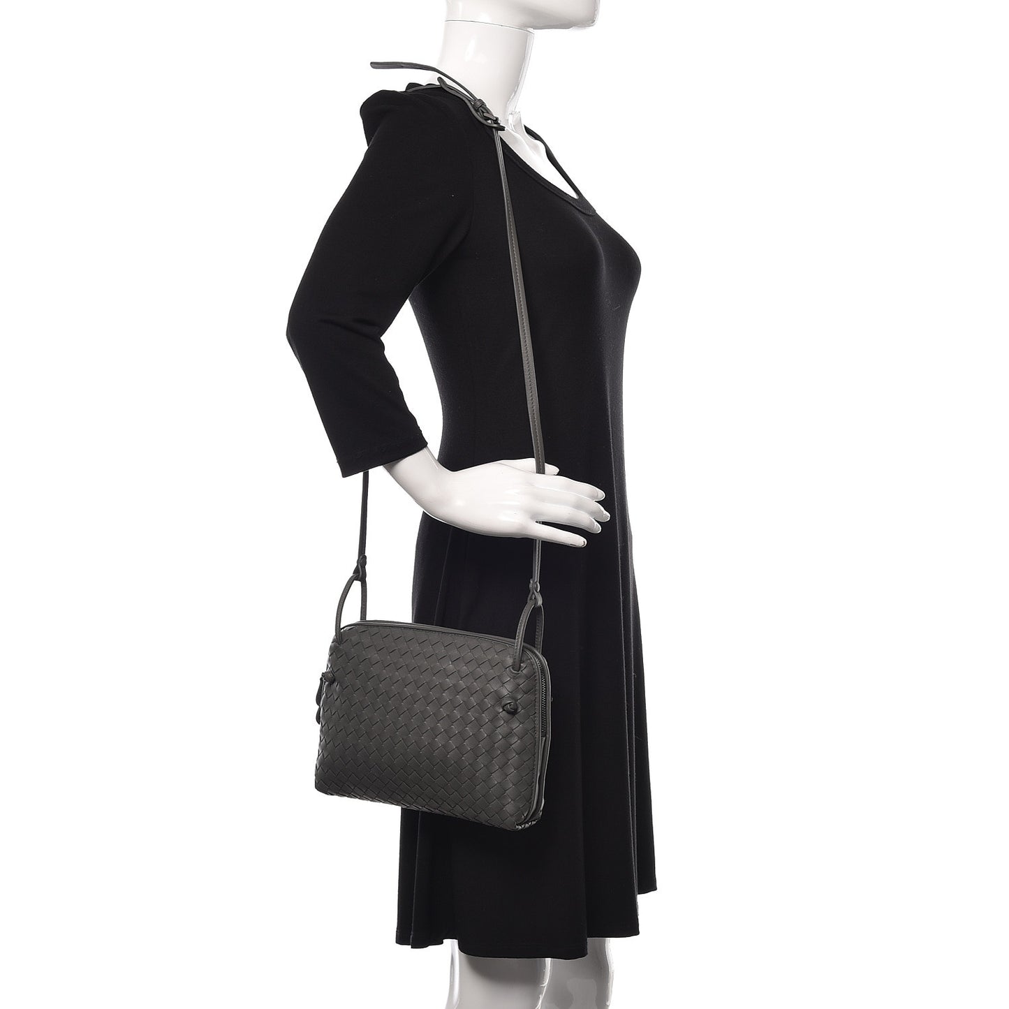 Nappa Intrecciato Pillow Crossbody Messenger Light Grey