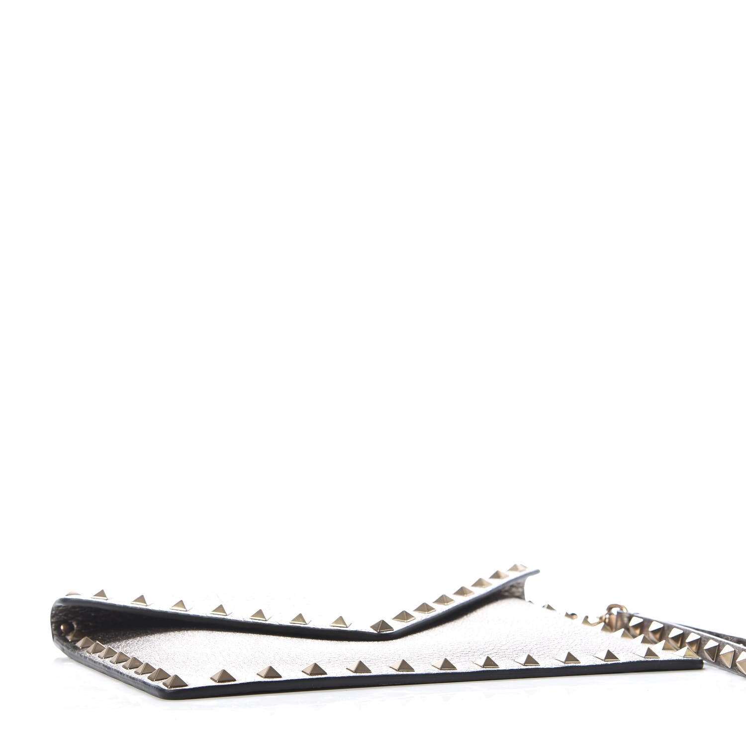 Valentino Garavani Metallic Pebbled Calfskin Medium Rockstud Envelope Flat Wristlet Pouch Sasso 4 of 7