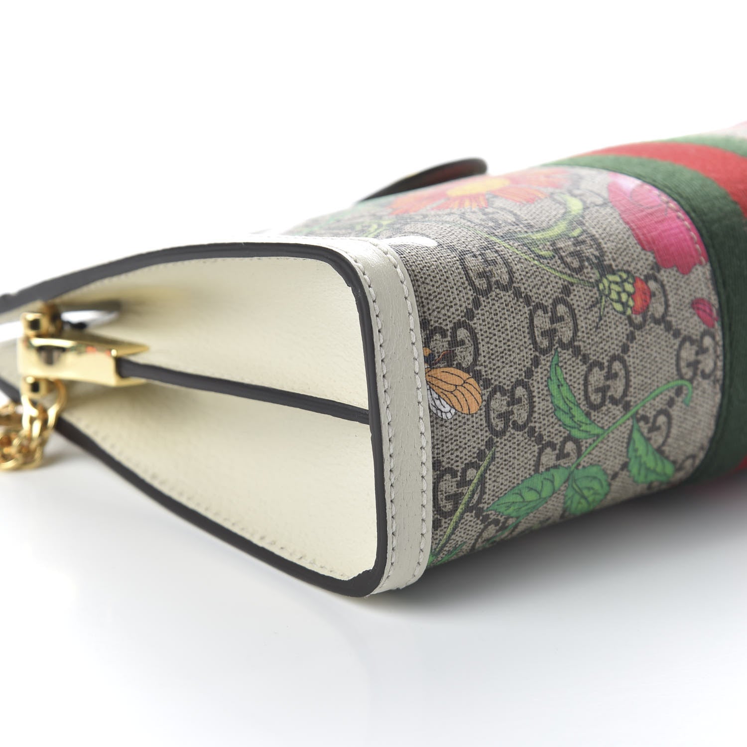 Gucci GG Supreme Monogram Flora Web Small Ophidia Chain Shoulder Bag White 6 of 11