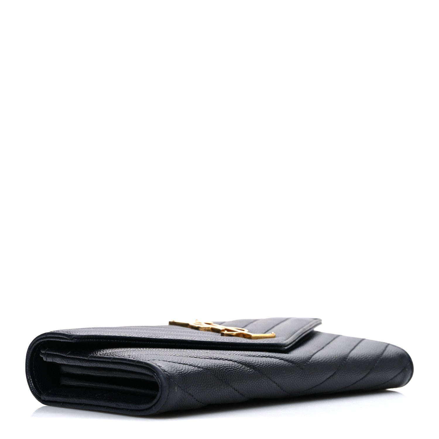 Saint Laurent Grain De Poudre Matelasse Chevron Monogram Flap Wallet Black 4 of 8