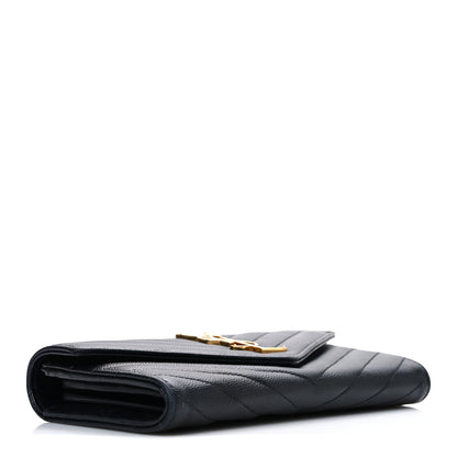 Saint Laurent Grain De Poudre Matelasse Chevron Monogram Flap Wallet Black 4 of 8