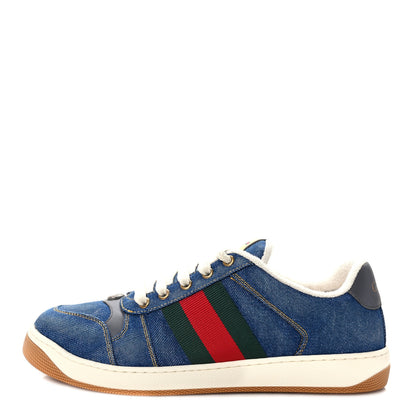 Gucci Denim Calfskin Web Mens Screener Sneakers 8.5 Indigo Blue 1 of 9