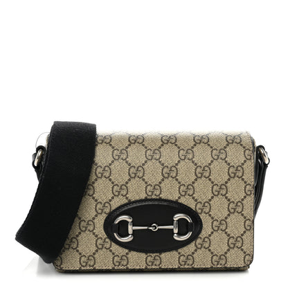 Gucci GG Supreme Monogram Mini Horsebit 1955 Shoulder Bag Beige Ebony Black 1 of 10