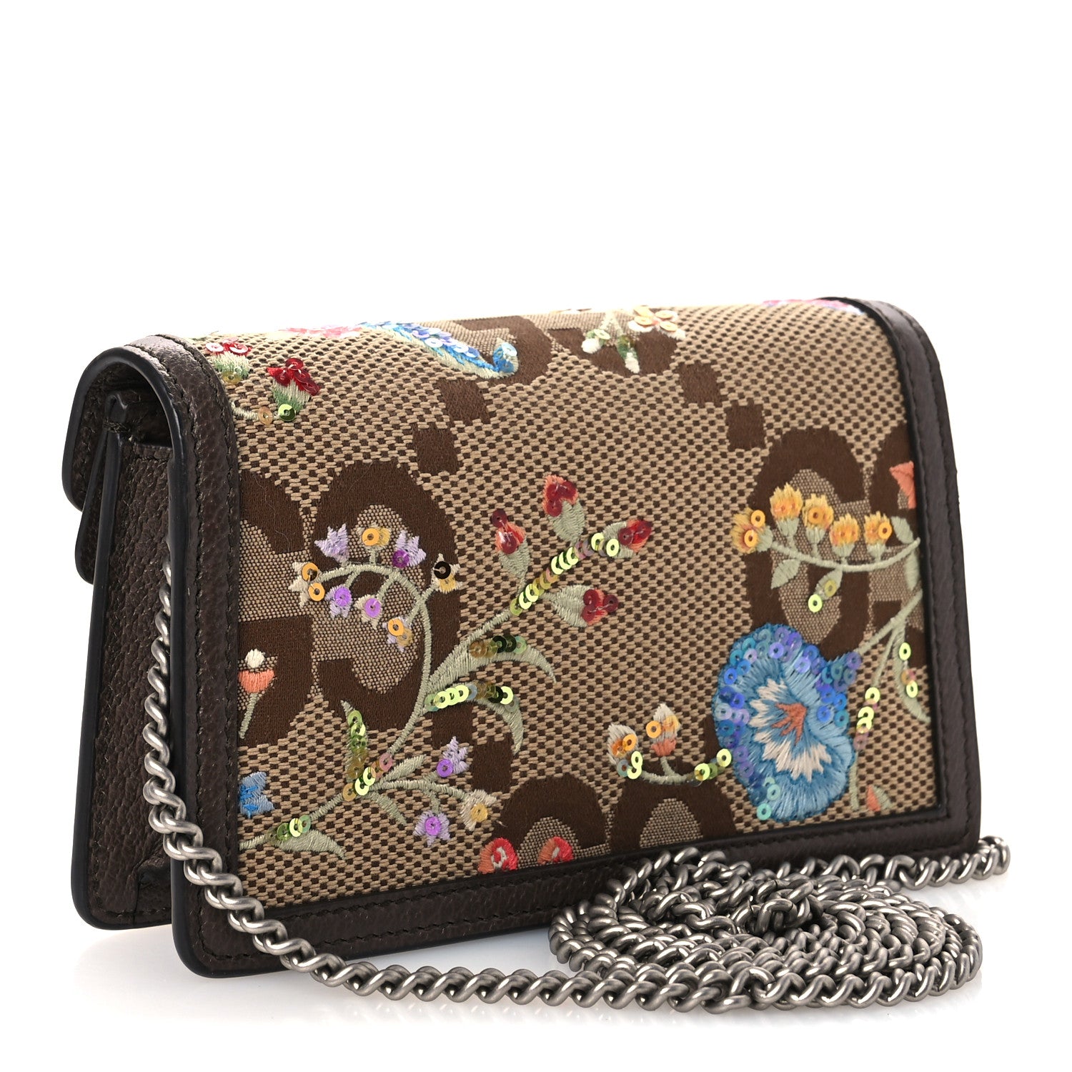 Gucci Monogram Jumbo GG Textured Dollar Calfskin Embroidered Super Mini Dionysus Shoulder Bag Camel Ebony New Acero Multicolor 3 of 10