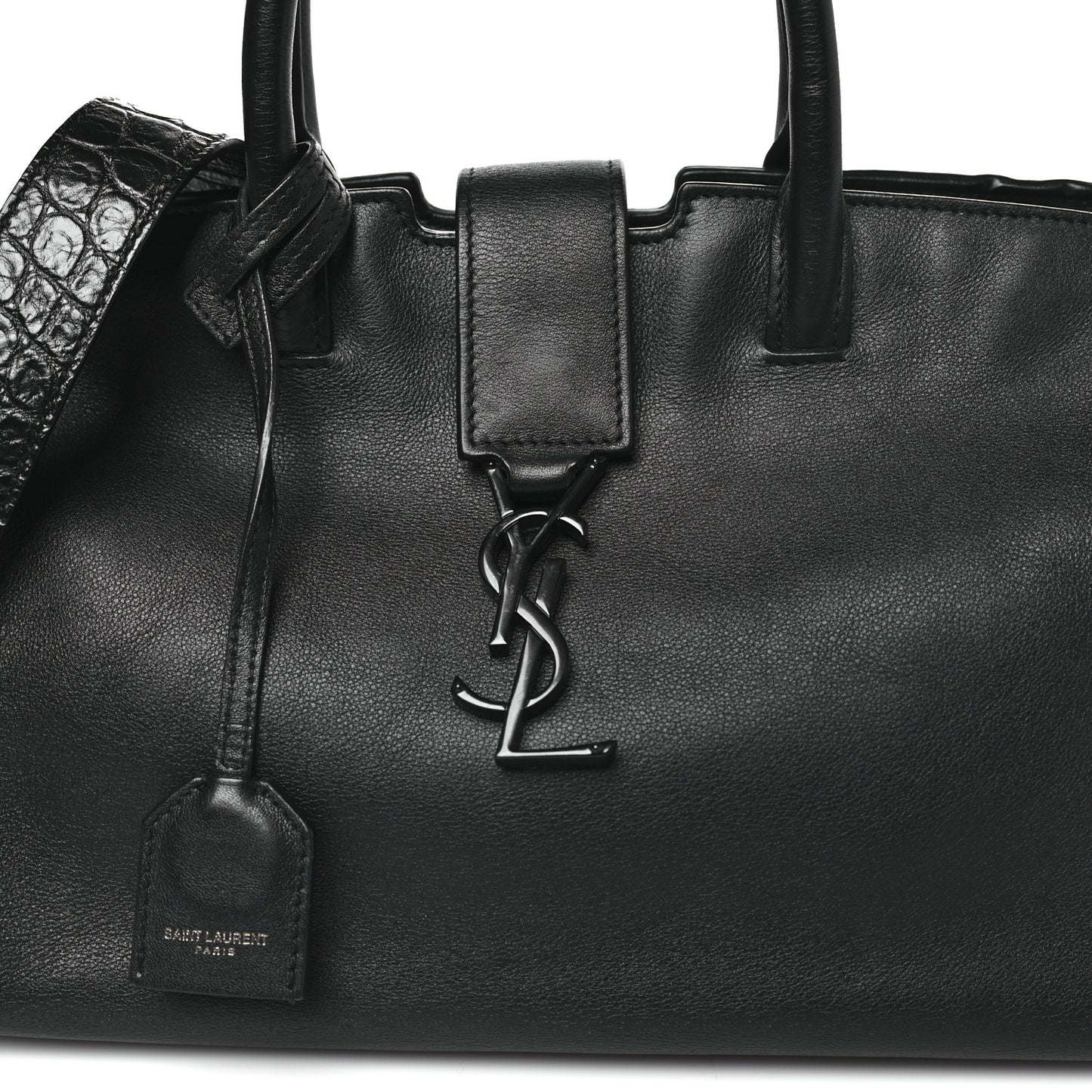Smooth Calfskin Crocodile Embossed Baby Monogram Downtown Cabas Black