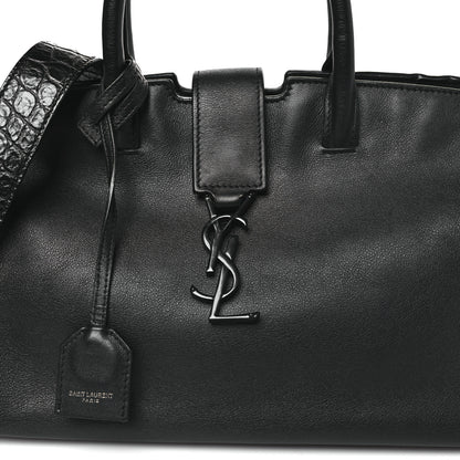 Saint Laurent Smooth Calfskin Crocodile Embossed Baby Monogram Downtown Cabas Black 7 of 9