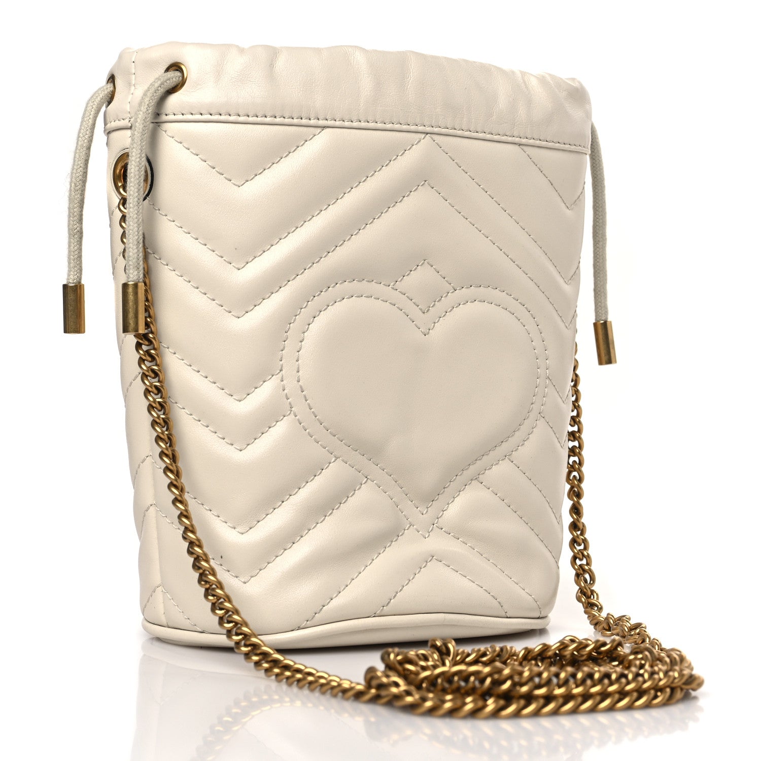 Gucci Calfskin Matelasse Mini GG Marmont 2.0 Bucket Bag White 3 of 9