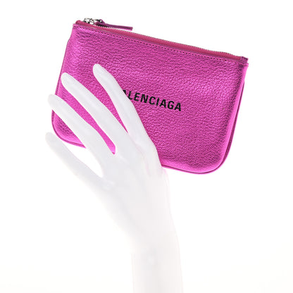 Balenciaga Metallic Goatskin Logo XS Ville Pouch Rose Fuchsia Black 2 of 8