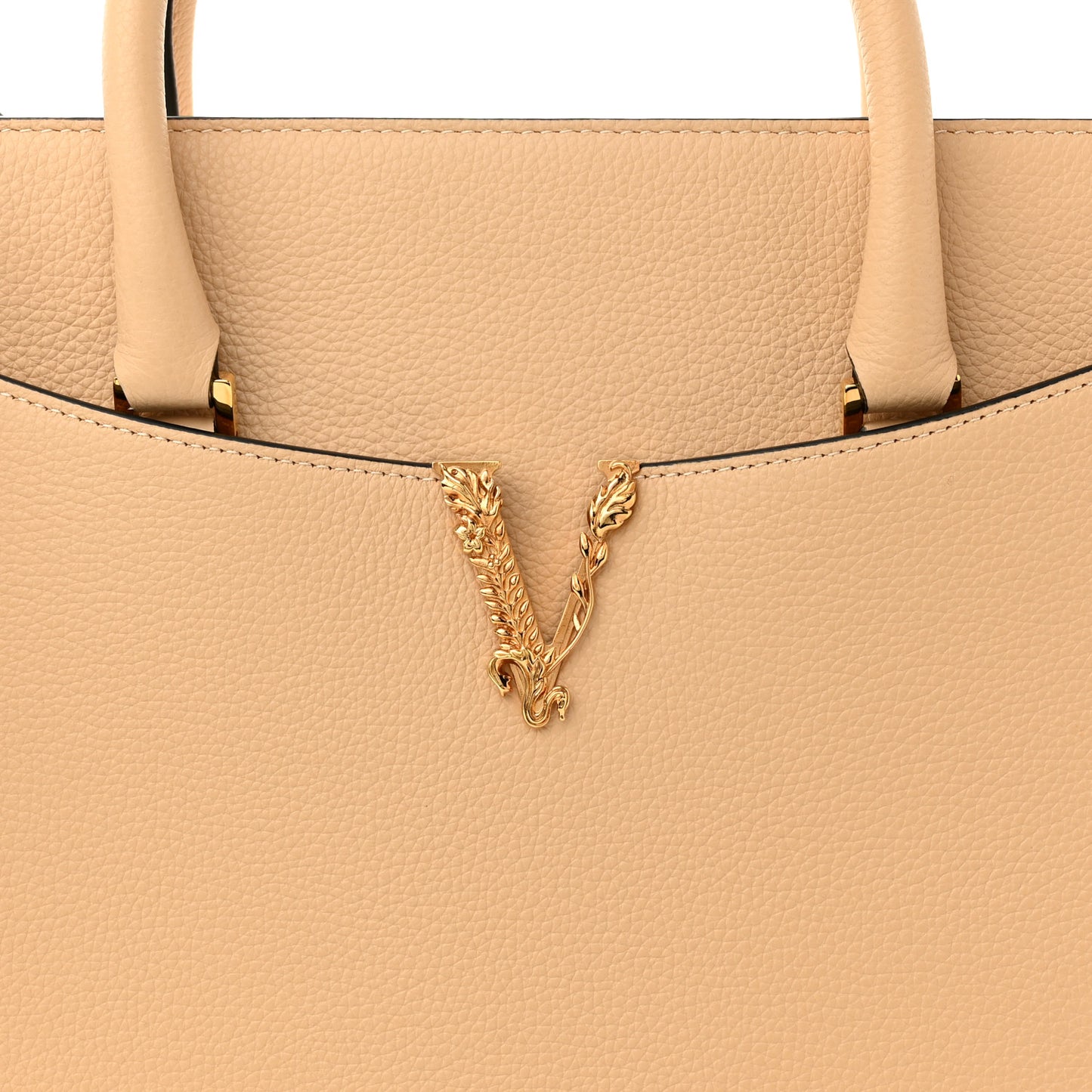 Grained Calfskin Large Virtus Top Handle Shoulder Bag Beige