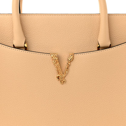 Versace Grained Calfskin Large Virtus Top Handle Shoulder Bag Beige 7 of 9