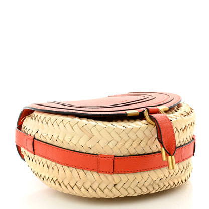 Chloe Grained Calfskin Palm Woven Small Marcie Basket Saddle Rusted Orange 4 of 9
