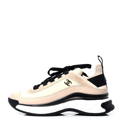 Chanel Velvet Calfskin Mixed Fibers CC Sneakers 37.5 Beige 1 of 11