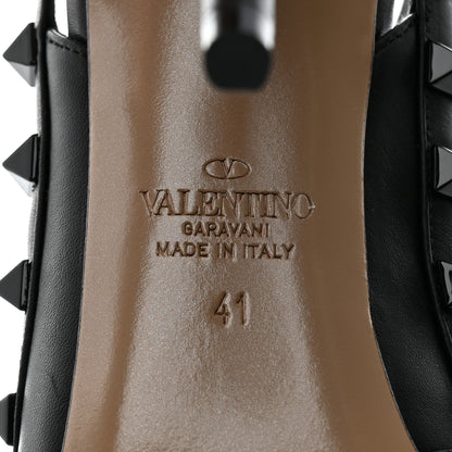 Valentino Garavani Calfskin Lacquered Monochrome Rockstud Ankle Strap 100mm Pumps 41 Black 8 of 9