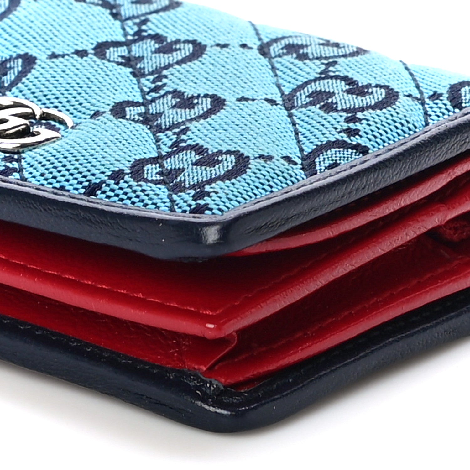 Gucci Monogram Multicolor Matelasse Diagonal GG Marmont Card Case Wallet Light Blue Pink Blue Hibiscus Red 9 of 10
