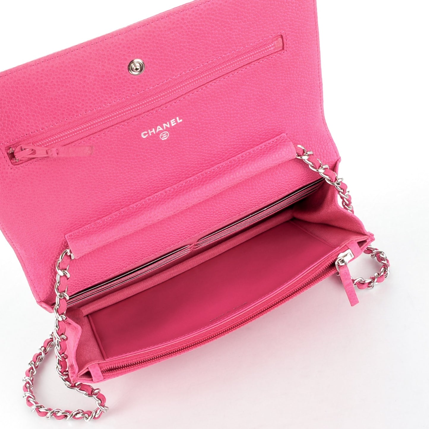 Iridescent Caviar Quilted Wallet on Chain WOC Pink