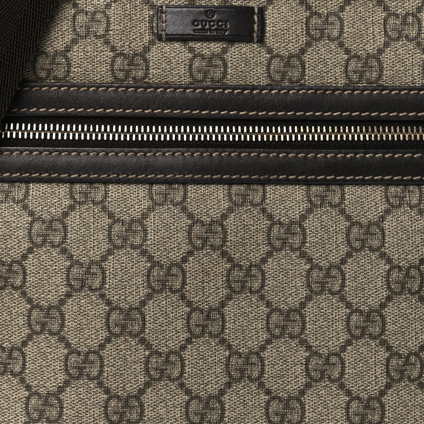 GG Supreme Monogram Selleria Calfskin Small Flat Side Zip Messenger Bag Beige Ebony Cocoa Dark Chocolate