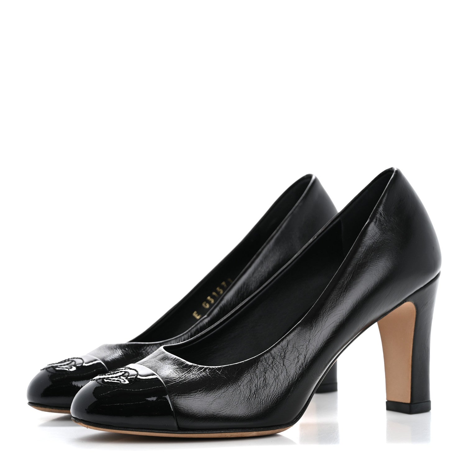 Chanel Lambskin Patent Calfskin Cap Toe CC Pumps 34 Black 4 of 11