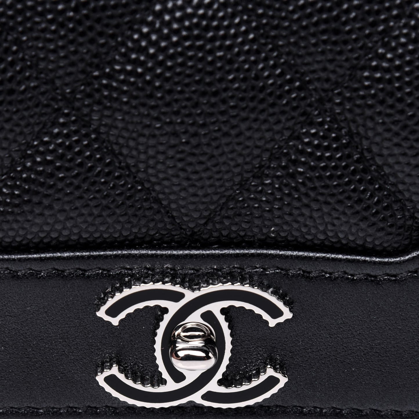 Caviar Quilted Vintage Mademoiselle Flap Card Holder Black