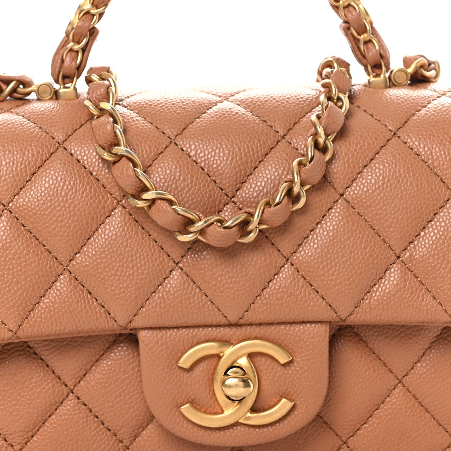 Chanel Caviar Quilted Mini Handy CC Flap Camel 8 of 14