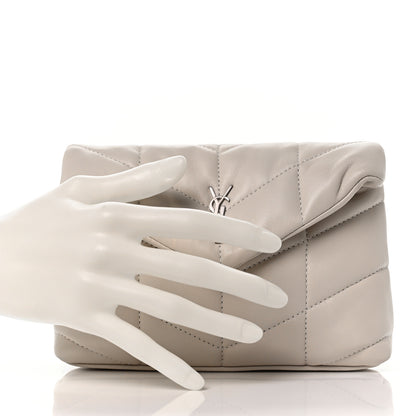 Saint Laurent Lambskin Monogram Loulou Puffer Pouch Clutch Crema Soft 2 of 9
