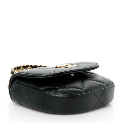 Chanel Lambskin Quilted Pearl Top Handle Clutch With Chain Black 4 of 12