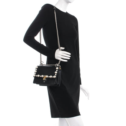 Fendi Vitello Liberty Pearl Scalloped Studded Small Kan I Shoulder Bag Black 2 of 7