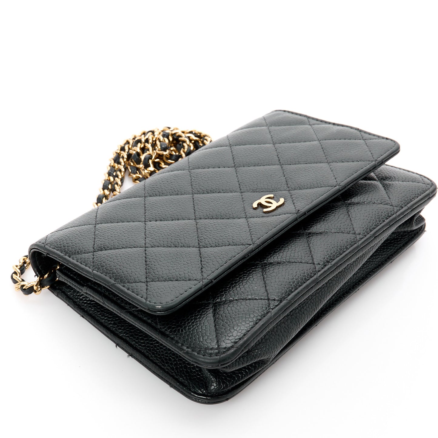 Caviar Quilted Wallet on Chain WOC Black