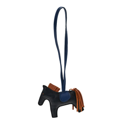 Hermes Milo Lambskin Grigri Rodeo Horse Bag Charm PM Black Bleu Encre Gold 1 of 4