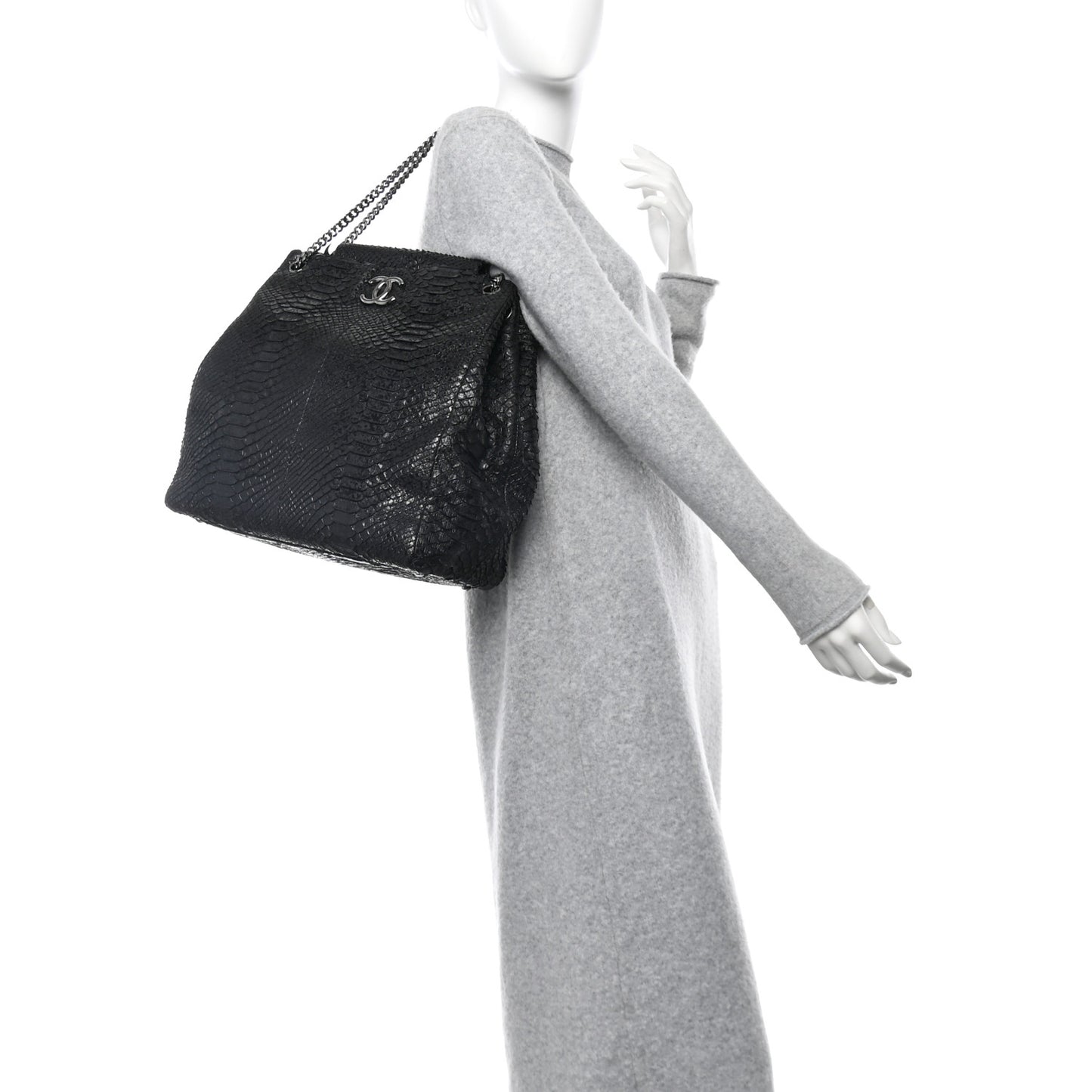 Snakeskin Accordion Tote Black