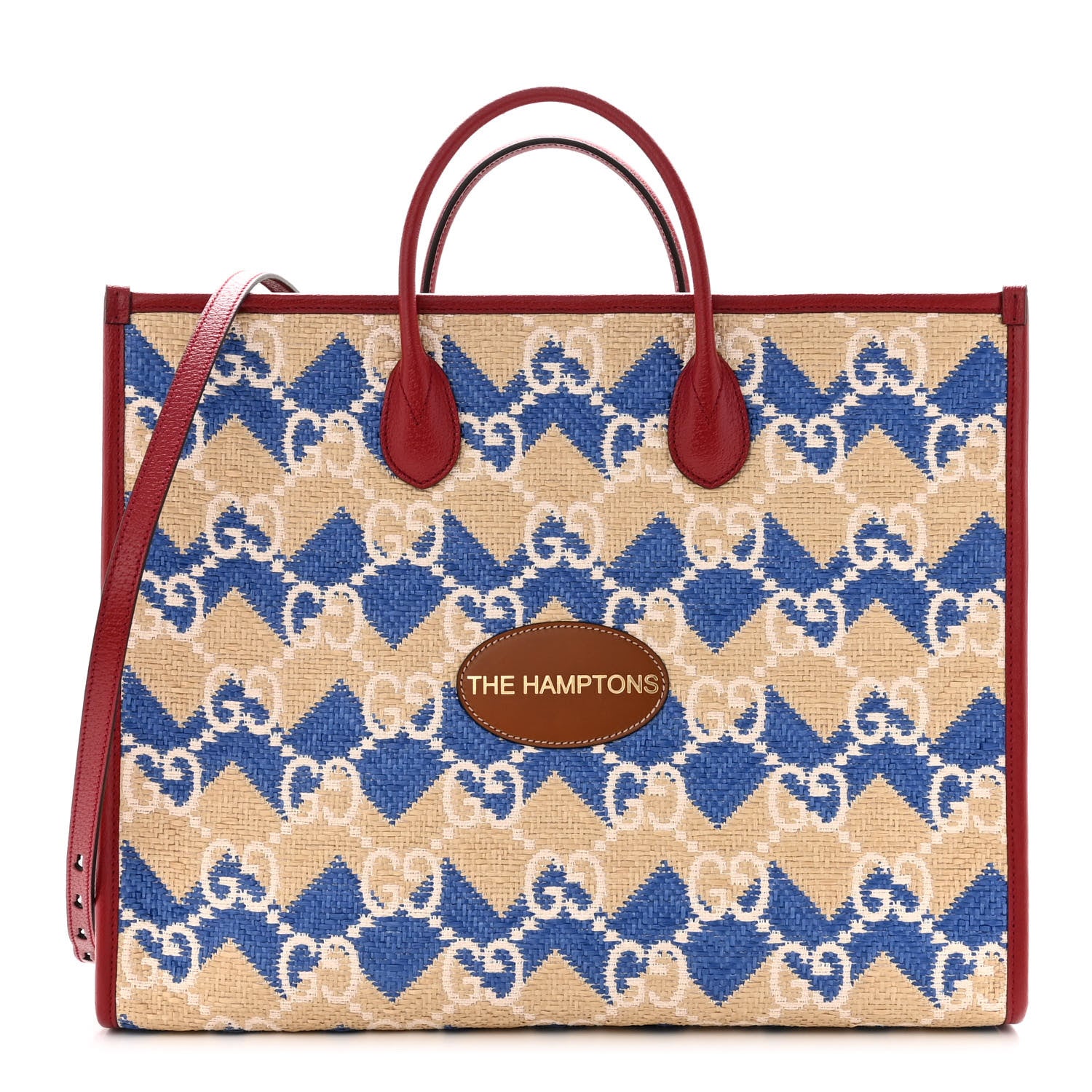 Gucci Raffia GG Monogram Hamptons Medium Tote Bag Beige Blue 1 of 10