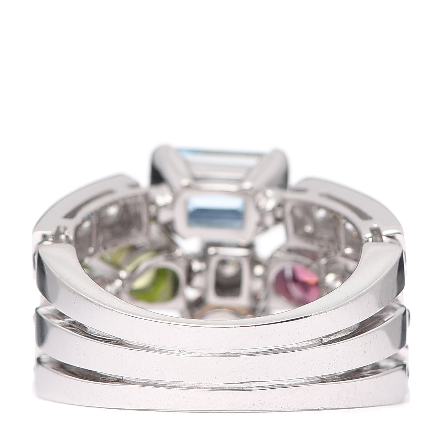 Bulgari 18K White Gold Diamond Gemstone Allegra Three Band Ring 53 6.25 4 of 5