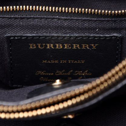Burberry Grainy Calfskin House Check Medium Banner Tote Black 8 of 14
