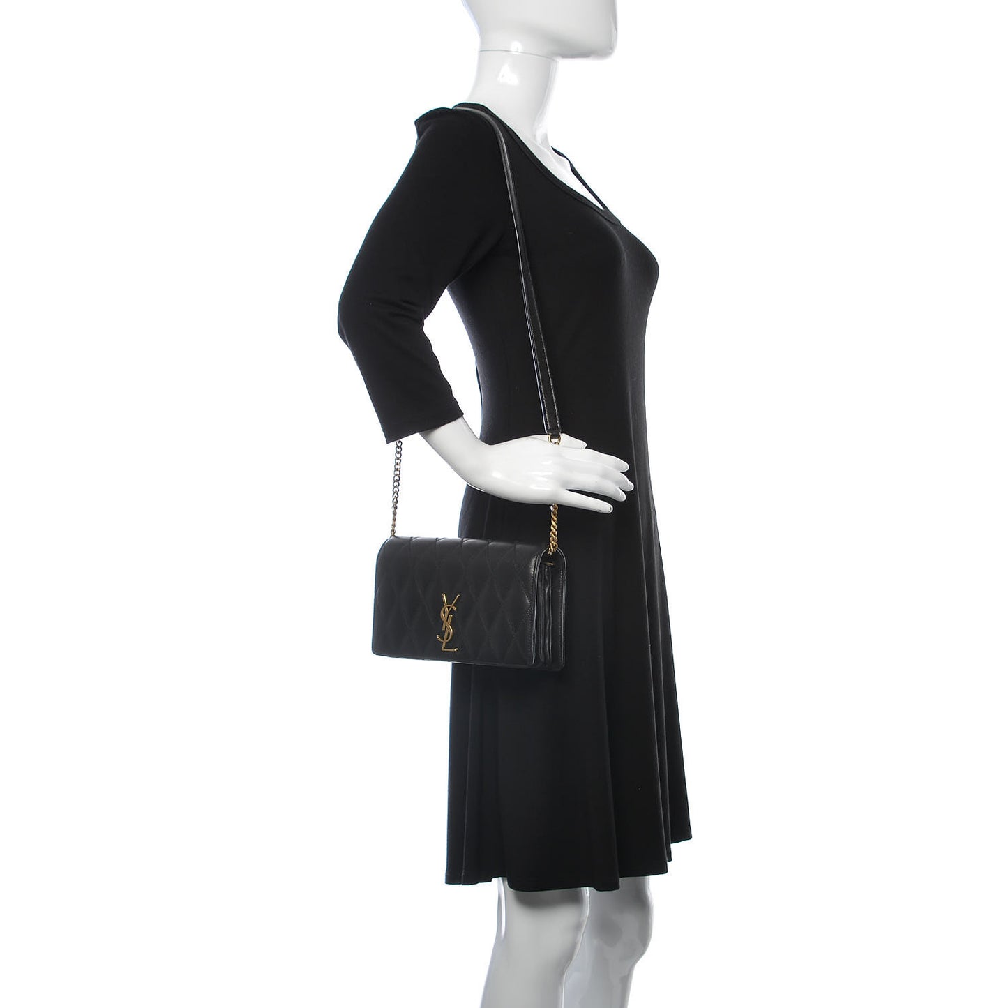 Lambskin Diamond Quilted Monogram Angie Chain Bag Black