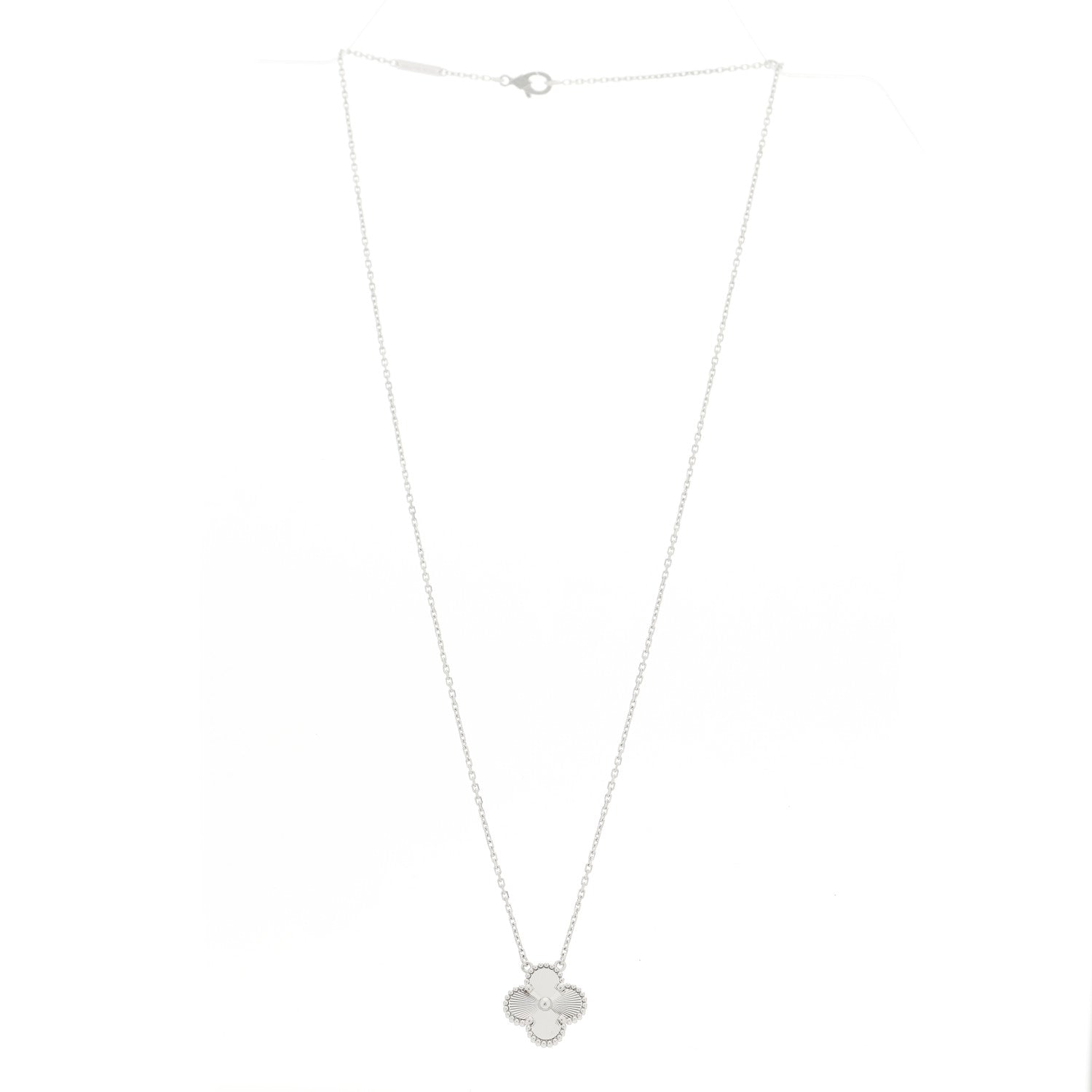 Van Cleef & Arpels 18K White Gold Guilloche Vintage Alhambra Pendant Necklace 2 of 6