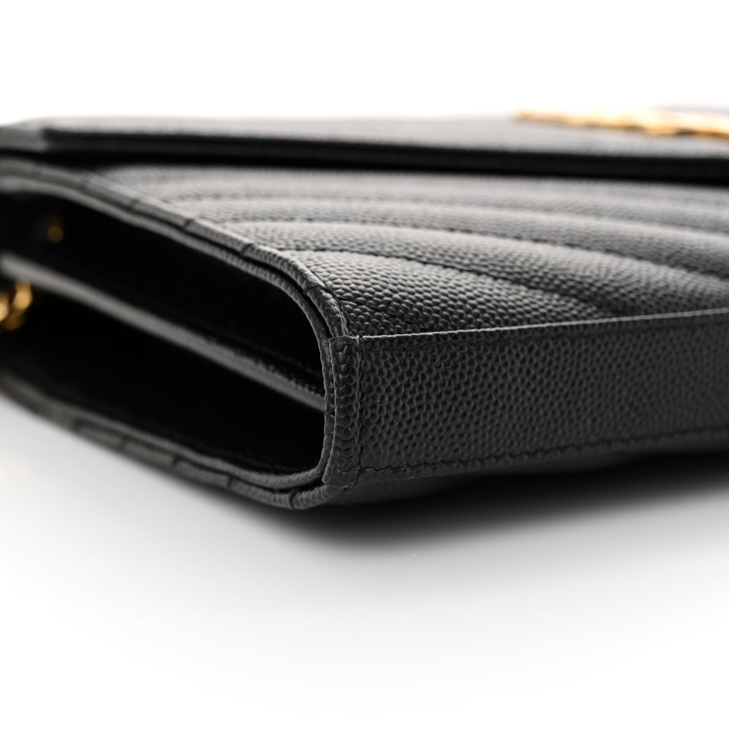 Saint Laurent Grain De Poudre Matelasse Chevron Monogram Chain Wallet Black 9 of 13