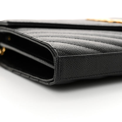 Saint Laurent Grain De Poudre Matelasse Chevron Monogram Chain Wallet Black 9 of 13