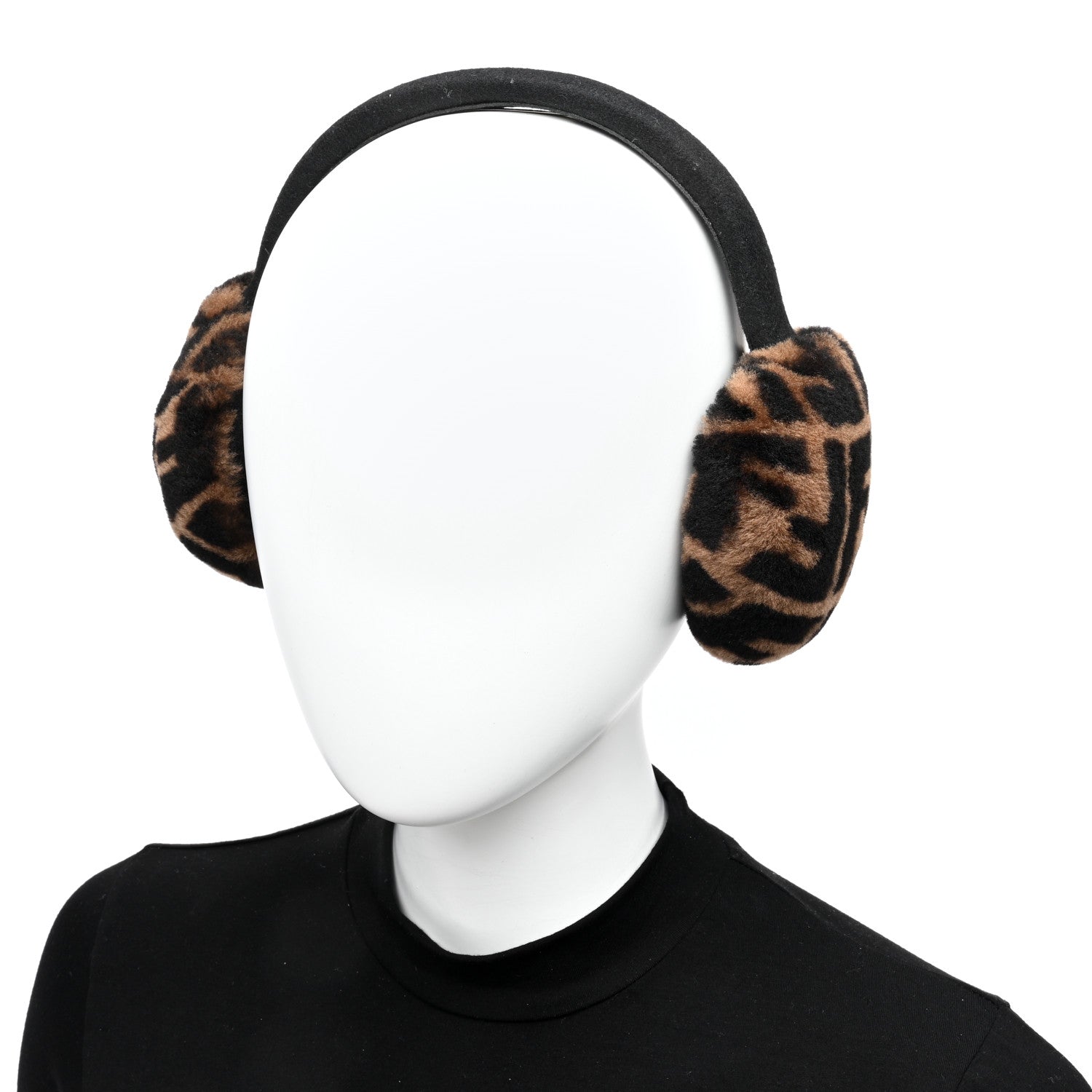 Fendi Shearling FF Logo Earmuffs Tobacco 2 of 5