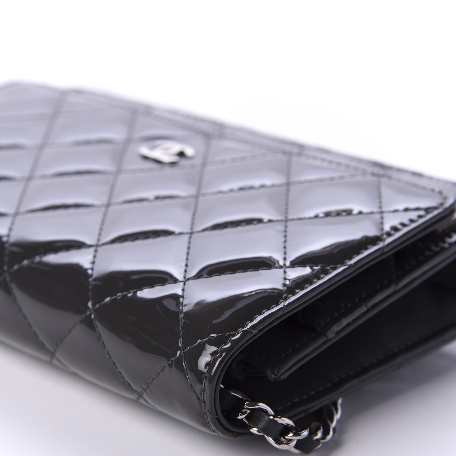 Chanel Patent Quilted Wallet On Chain WOC Black 9 of 16