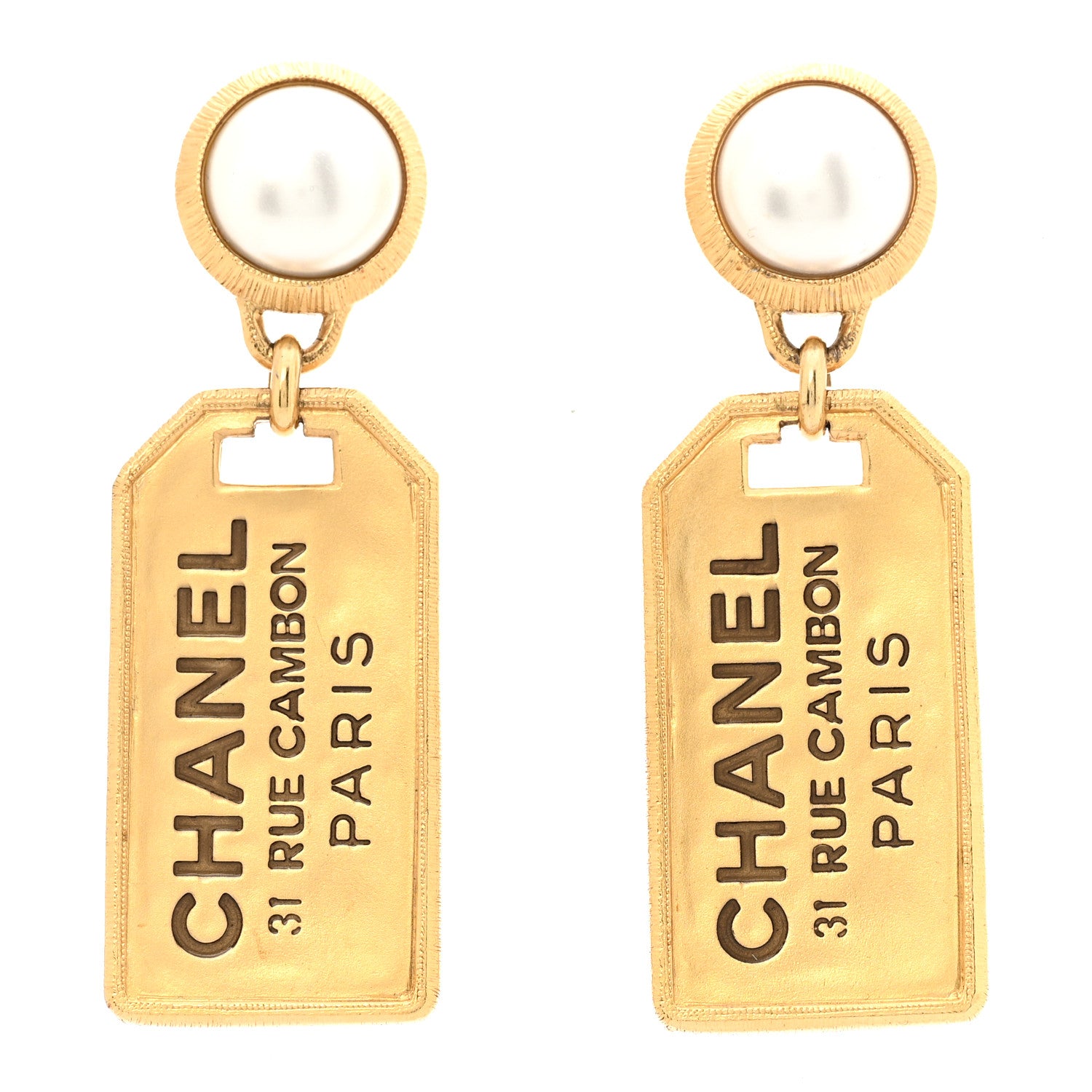 Chanel Pearl CC Tags Drop Earrings Gold 1 of 6