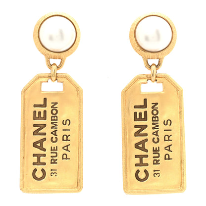Chanel Pearl CC Tags Drop Earrings Gold 1 of 6
