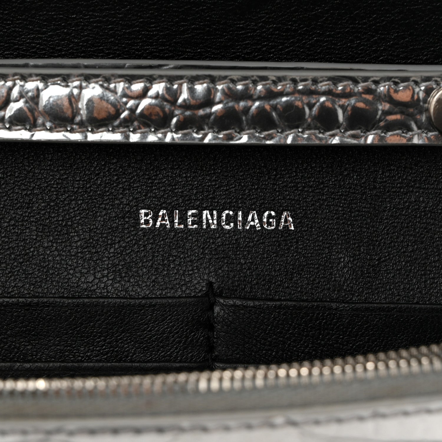 Balenciaga Metallic Calfskin Crocodile Embossed Hourglass Chain Bag Silver 6 of 10