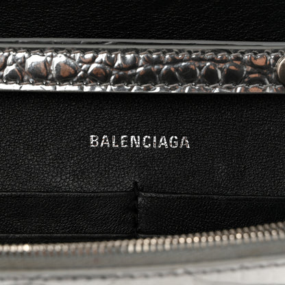 Balenciaga Metallic Calfskin Crocodile Embossed Hourglass Chain Bag Silver 6 of 10