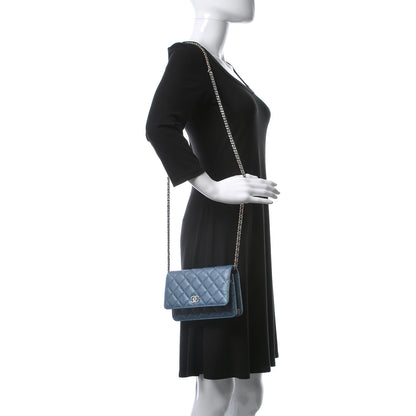 Chanel Iridescent Caviar Quilted Wallet On Chain WOC Dark Blue 2 of 11