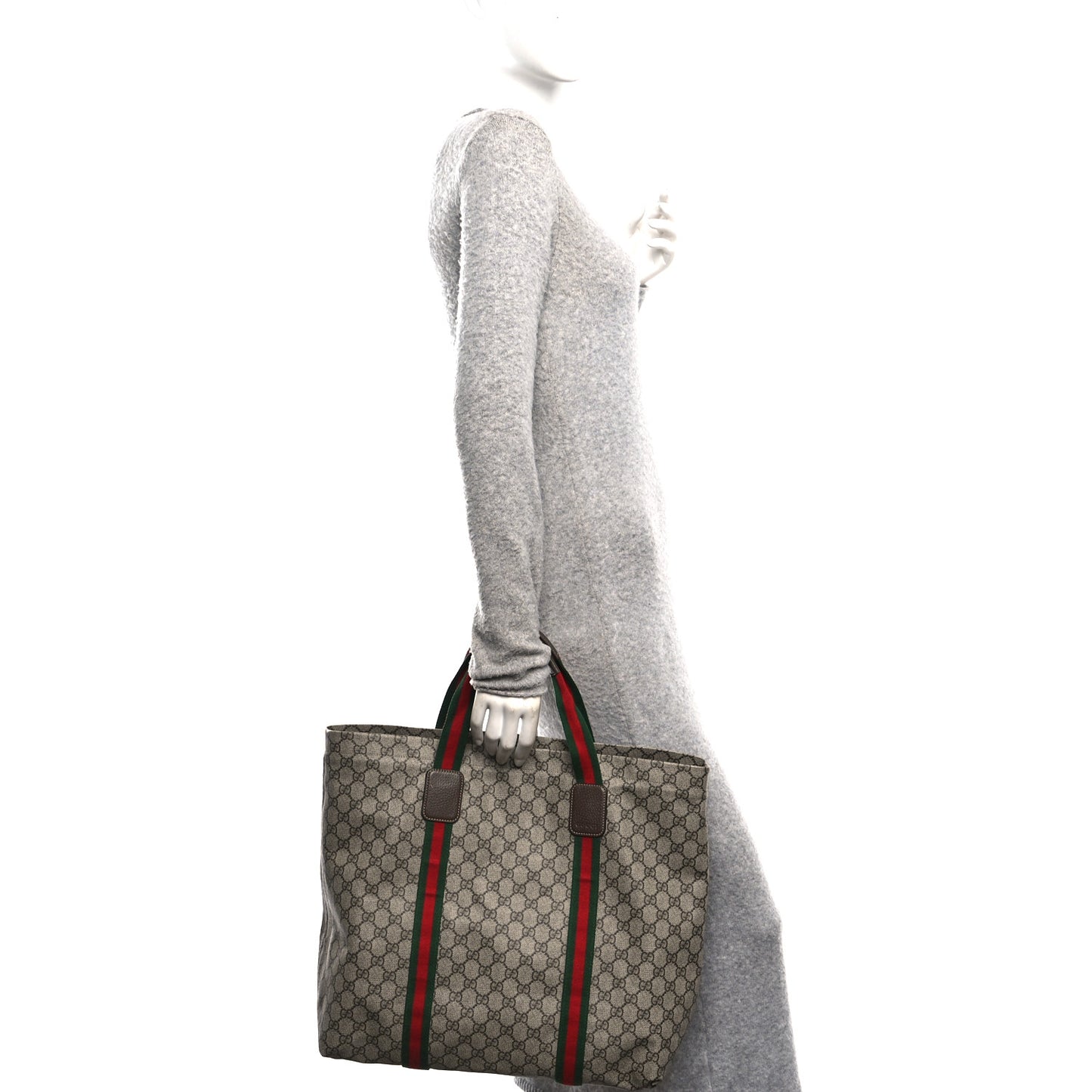 Tender GG Supreme Monogram Textured Dollar Calfskin Web Tote Beige Ebony New Acero