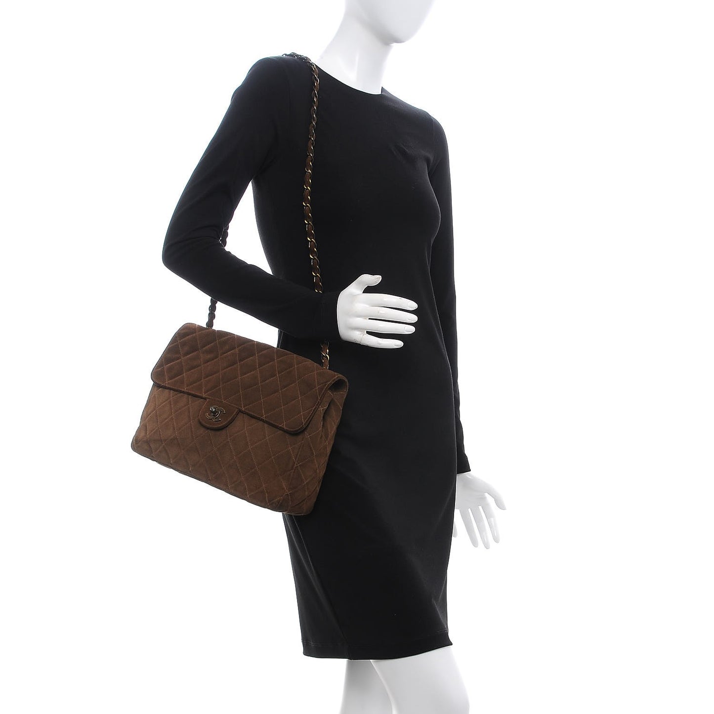 Suede Quilted Jumbo Single Flap Brown