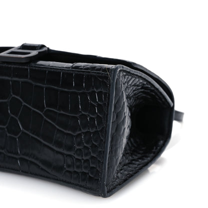 Balenciaga Shiny Calfskin Monochrome Crocodile Embossed Small Hourglass Top Handle Bag Black 11 of 14