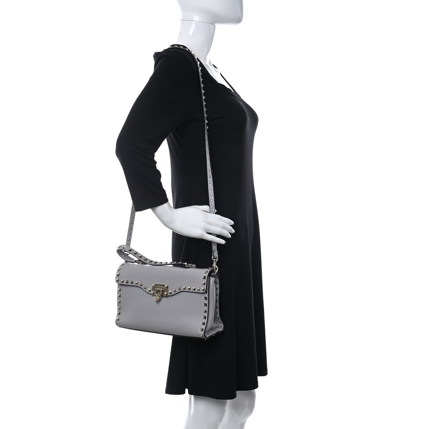 Valentino Garavani Vitello Rockstud Single Handle Flap Bag Pastel Grey 3 of 14
