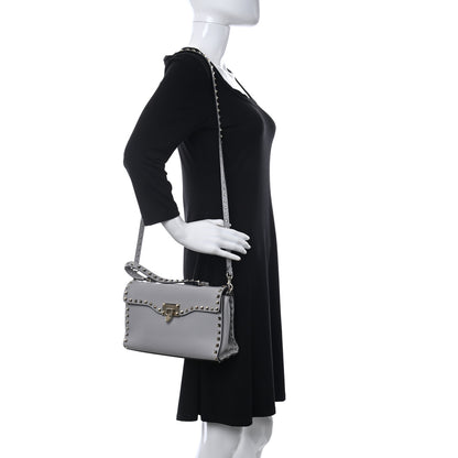 Valentino Garavani Vitello Rockstud Single Handle Flap Bag Pastel Grey 3 of 14