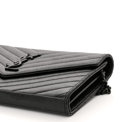 Saint Laurent Grain De Poudre Matelasse Chevron Monogram Monochrome Chain Wallet Black 9 of 11