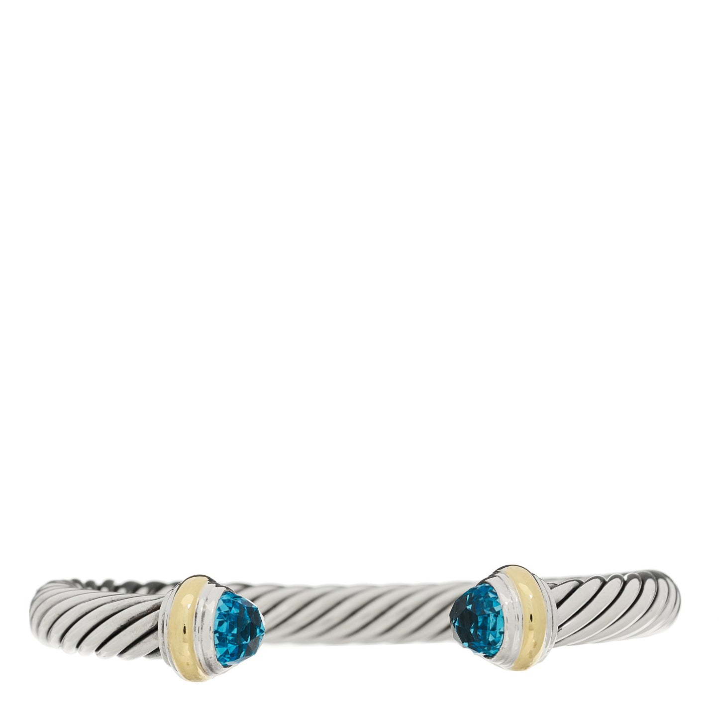Sterling Silver 14K Yellow Gold Blue Topaz 7mm Cable Classics Bracelet